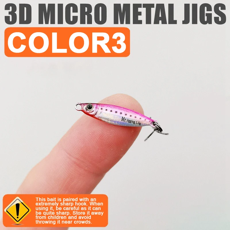 1,5/3/5g Mikro-Metall-Jigköder, Eisenplattenköder, 3D Mini VIB Köder, Gießlöffel, Paillettenköder für Angelzubehör – Detail 11