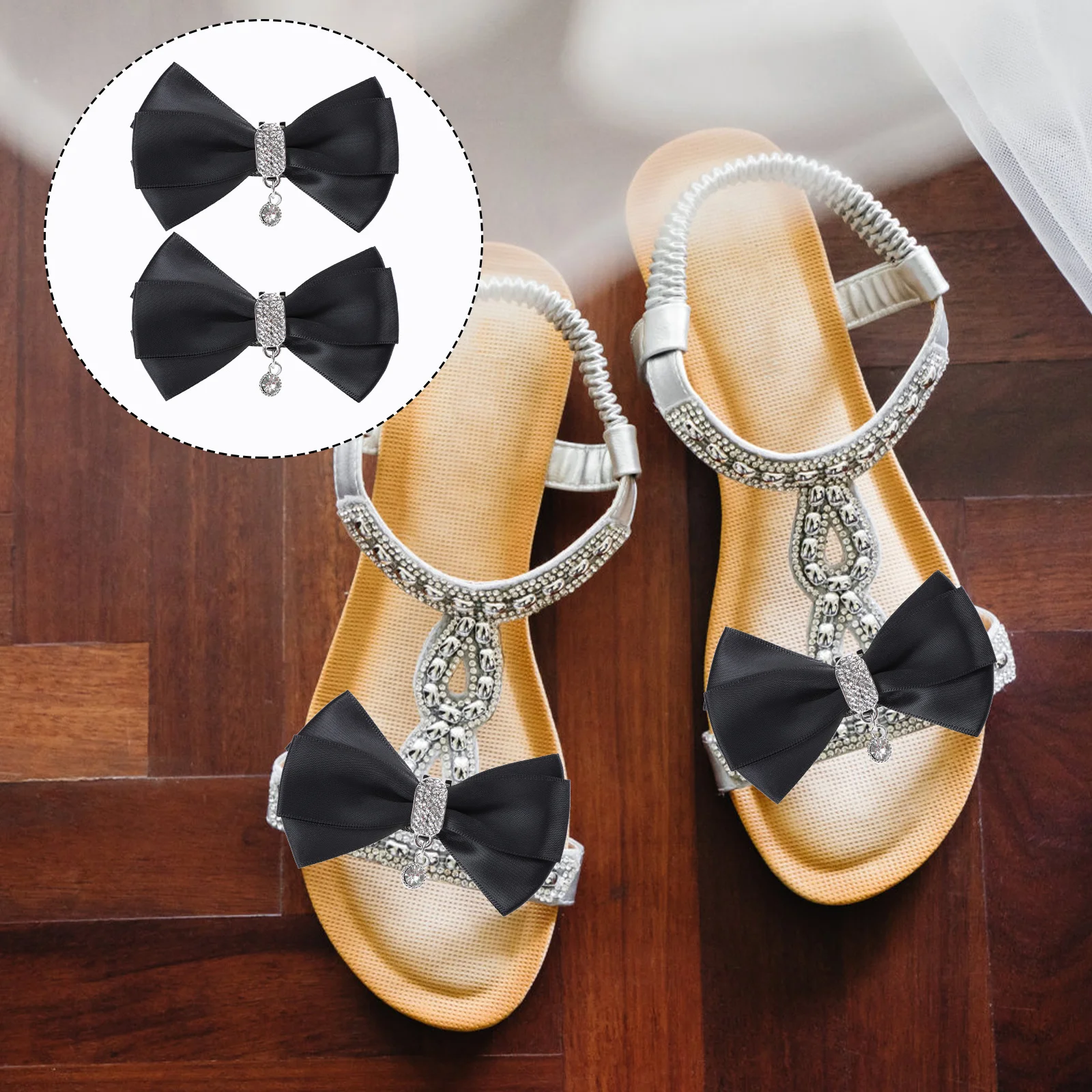 

AOKWAWALIY 1 Pair Detachable High Heel Pumps Women Shoe Decor Charms Removable Button Bow Clip Rhinestone Adornment Black Cloth