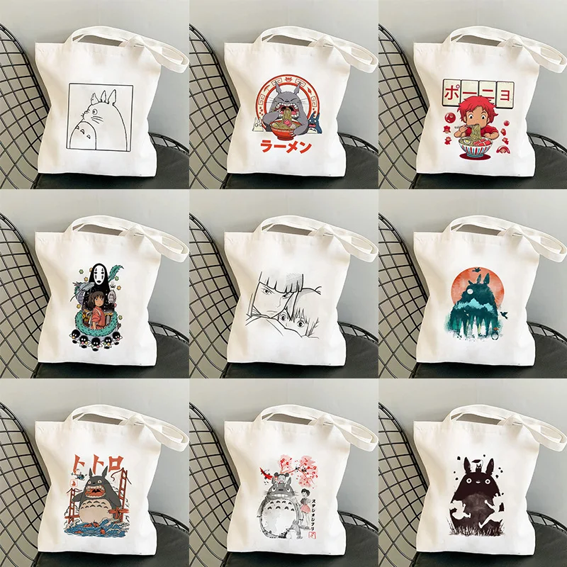 

Cartoon Totoro Fashion Print Ladies Shopping Bag Harajuku Style Bag Student Tote Bag Storage Bags Handbag Foldable Reusable