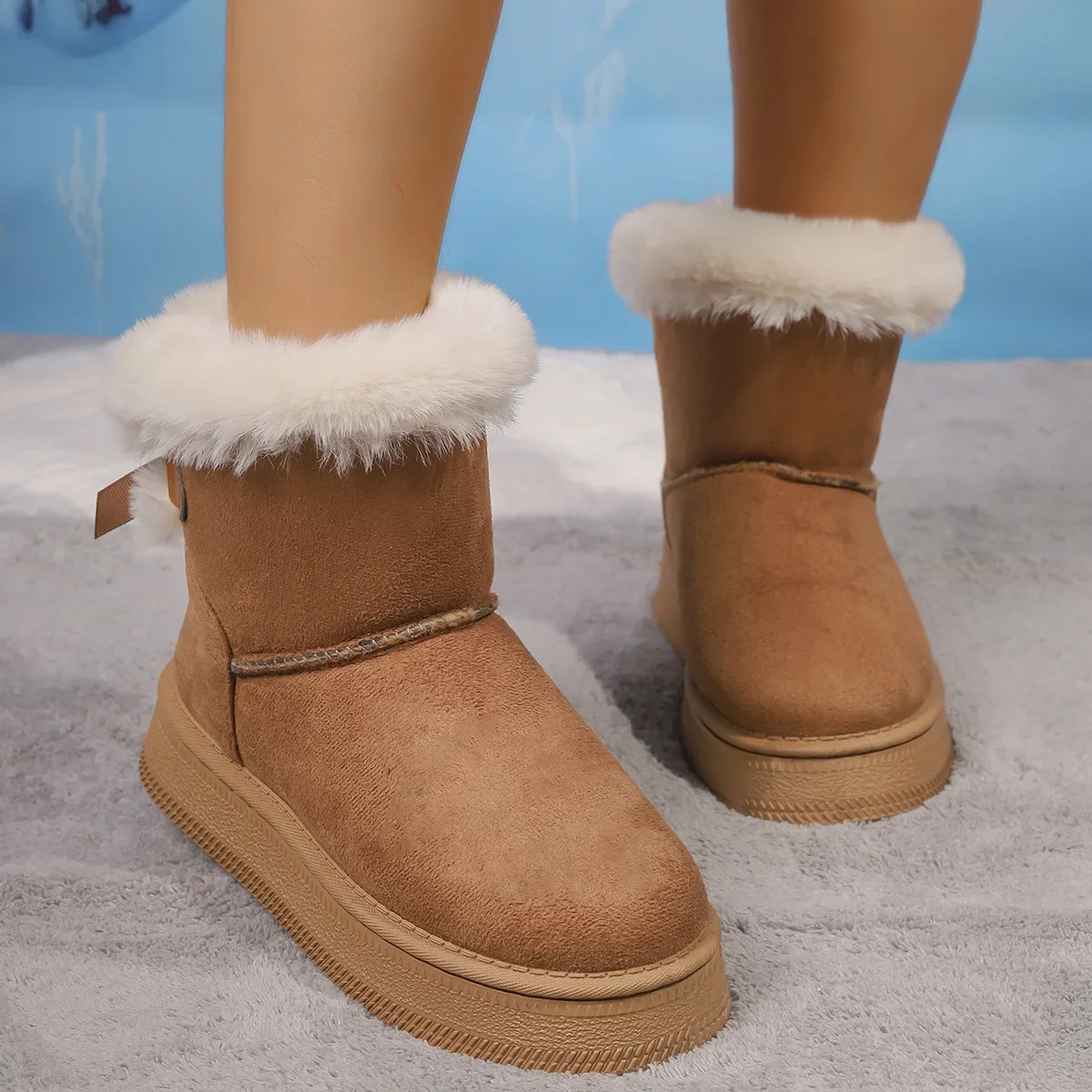 Botas de nieve de suela gruesa para mujer, zapatos cálidos de algodón a la moda con lentejuelas de pelo largo para invierno, venta al por mayor, 2024