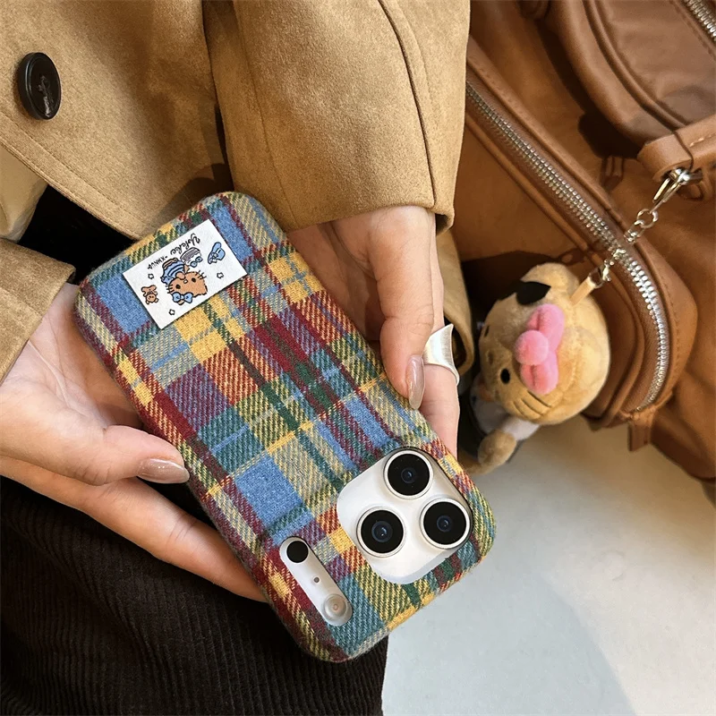 جديد الخريف الشتاء زغب الدافئة منقوشة نمط النسيج قضية الهاتف آيفون 16 برو 14 15 برو ماكس حالات غطاء ل أبل 15 14pro ماكس #5