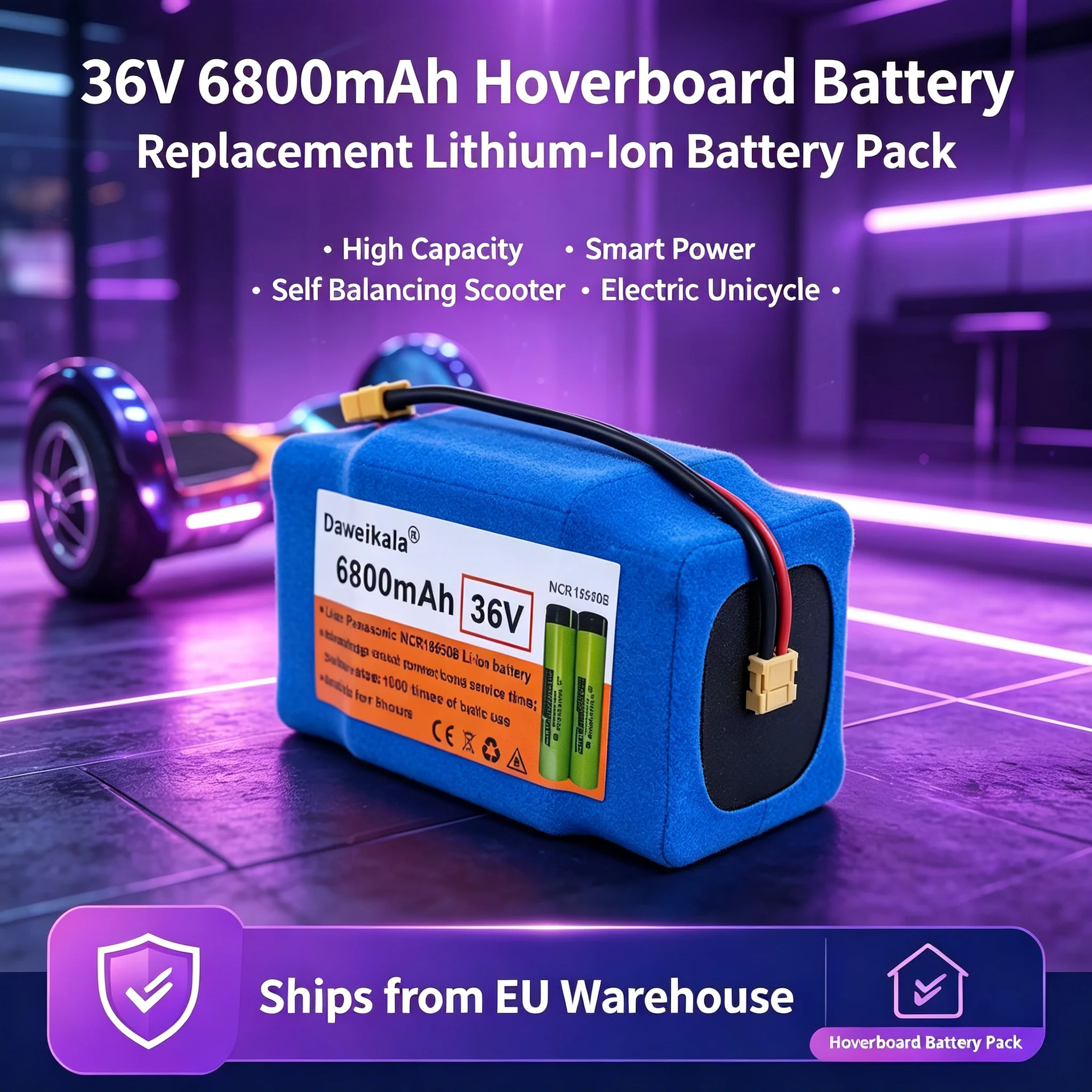 Authentische 36V-Batterien, Lithium-Ionen-Akku, wiederaufladbar, 6,8 Ah für selbstbalancierende Elektroroller, Hoverboards, Einräder.