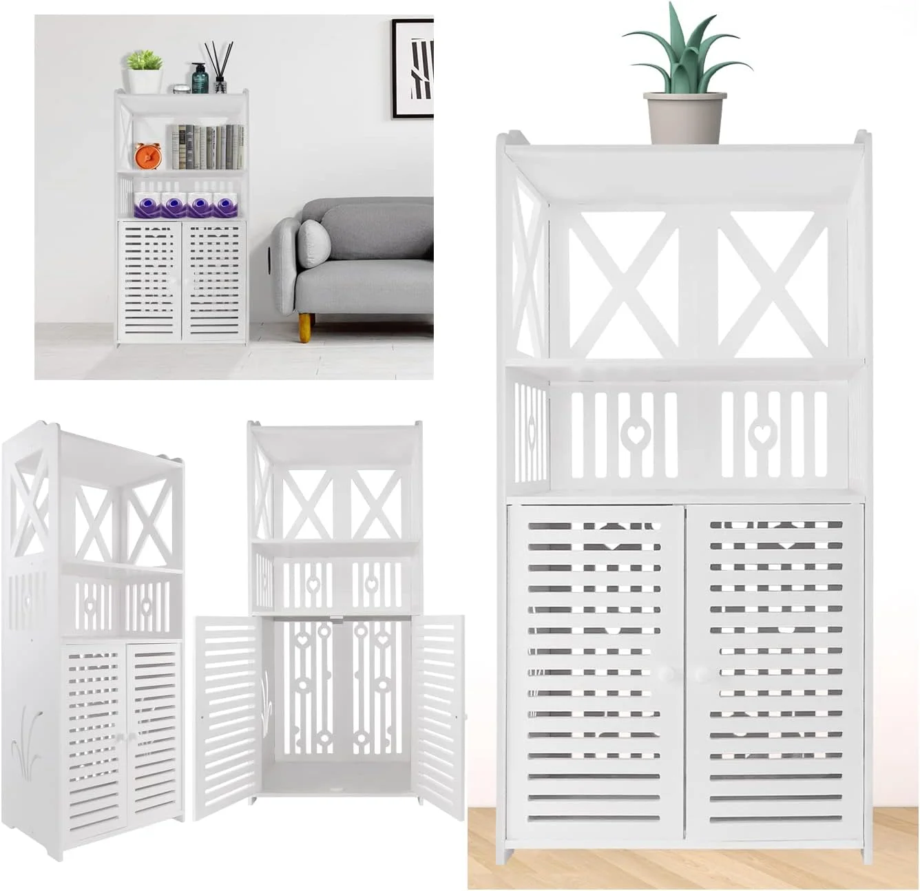 Vielseitiger Badezimmerschrank wasserfester PVC-Badezimmerschrank mit zwei Türen geeignet zur Aufbewahrung von Toilettenpapier, Shampoo und Küchenutensilien