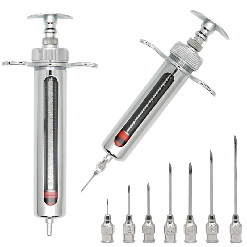 10/20/30/50ml Syringe Adjustable Dose Vaccine Injection 304 Stainless Steel Needle Pinhead Farm Livestock Veterinary Tools