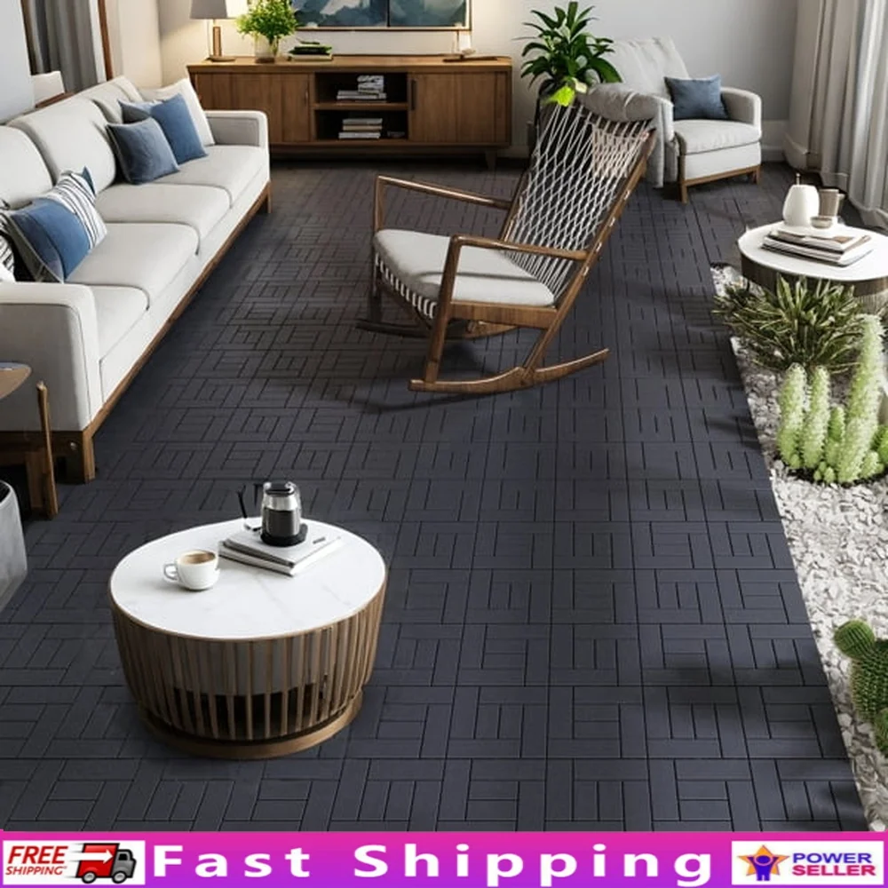 

44-Piece Interlocking Wood-Plastic Composite Deck Tiles Easy-Clean Patio Flooring Tool-Free DIY Installation Indoor Outdoor