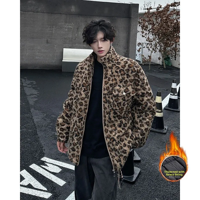 

Мужская теплая зимняя куртка в американском ретро-стиле с леопардовым принтом, свободного кроя, на молнии, с длинными рукавами, молодежная модная модель