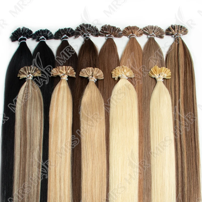 MRSHAIR U Tip Fusion Hair Extensions Nail Tips Human Hair Italiana 1.5cm Long Keratin Hair Bondings 12 16 20 24 inch 50strands