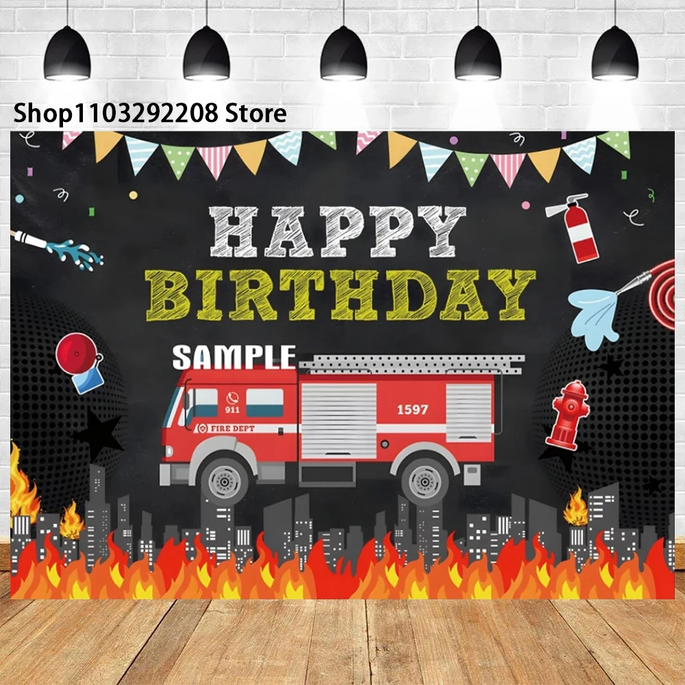 Fireman Firetruck Theme Baby Boy Birthday Party Backdrop Fireman Fire Truck Banner Portrait Photography Studio Party Supplies