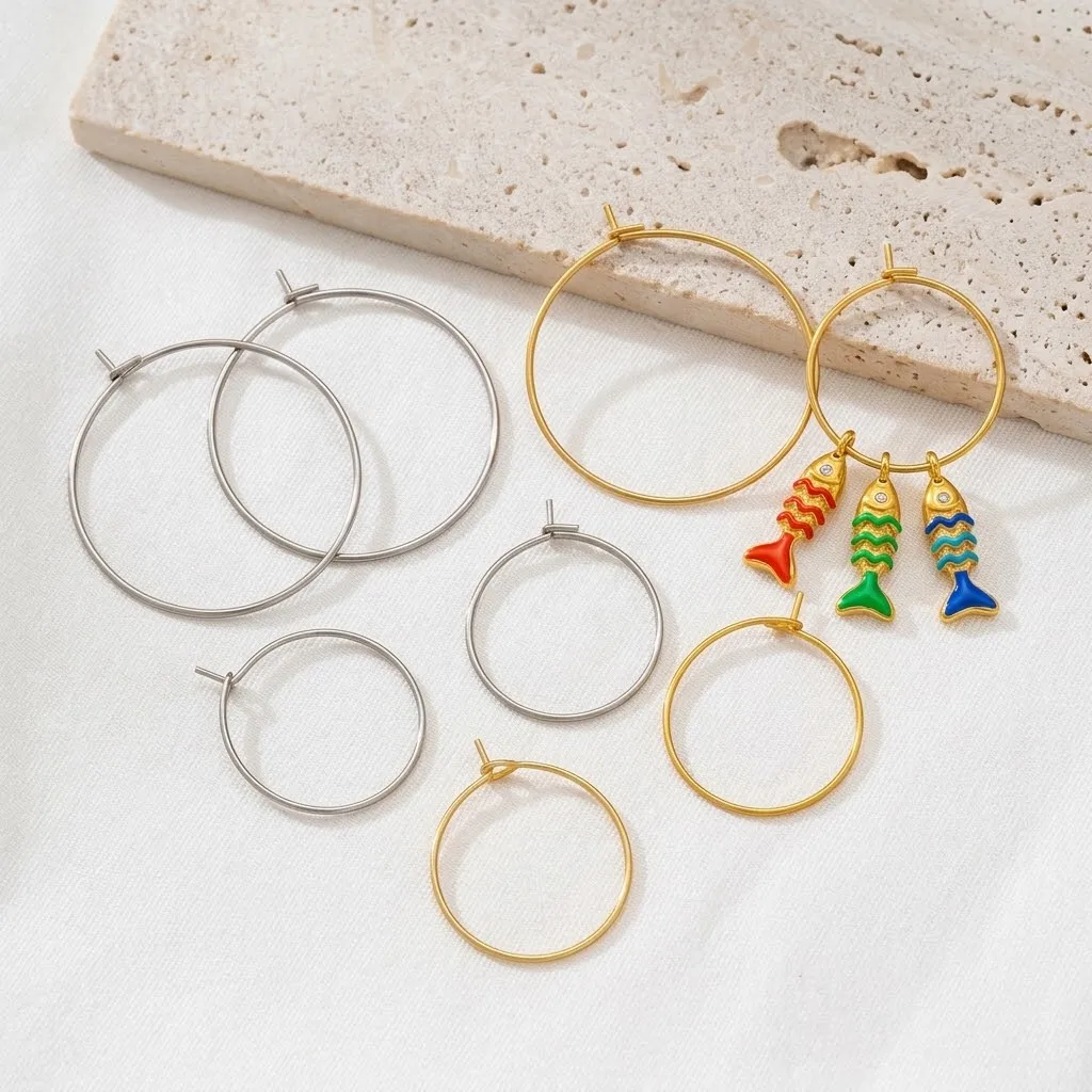 50 piezas de aros de alambre de acero inoxidable de 15 a 40 mm, color dorado, de gran tamaño, para pendientes, accesorios para la creación de joyas y pendientes colgantes.