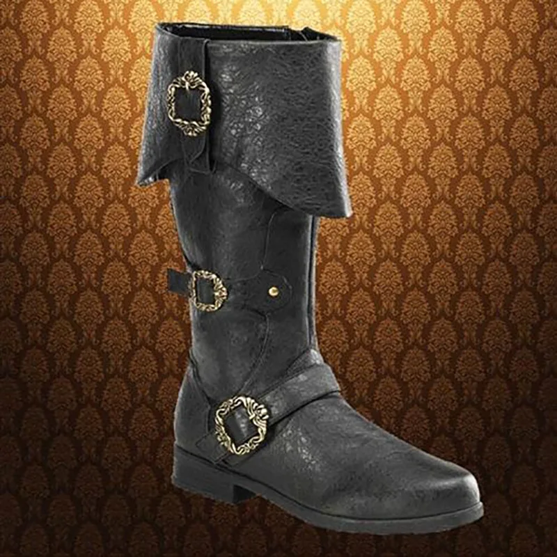 Medieval Nordic Viking Renaissance Cosplay Boots Soft Leather Round-Toe Knight Botines Side Zipper Metal Buckle Women's Botas