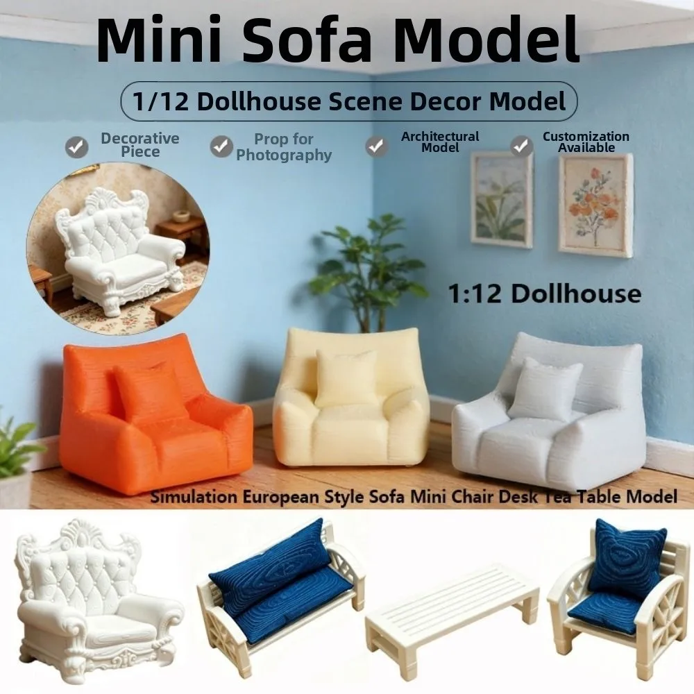 High Quality 1:12 Dollhouse Simulation Tea Table Mini Plastic Dollhouse Chair Model European Style Sofa - zdjęcie 1