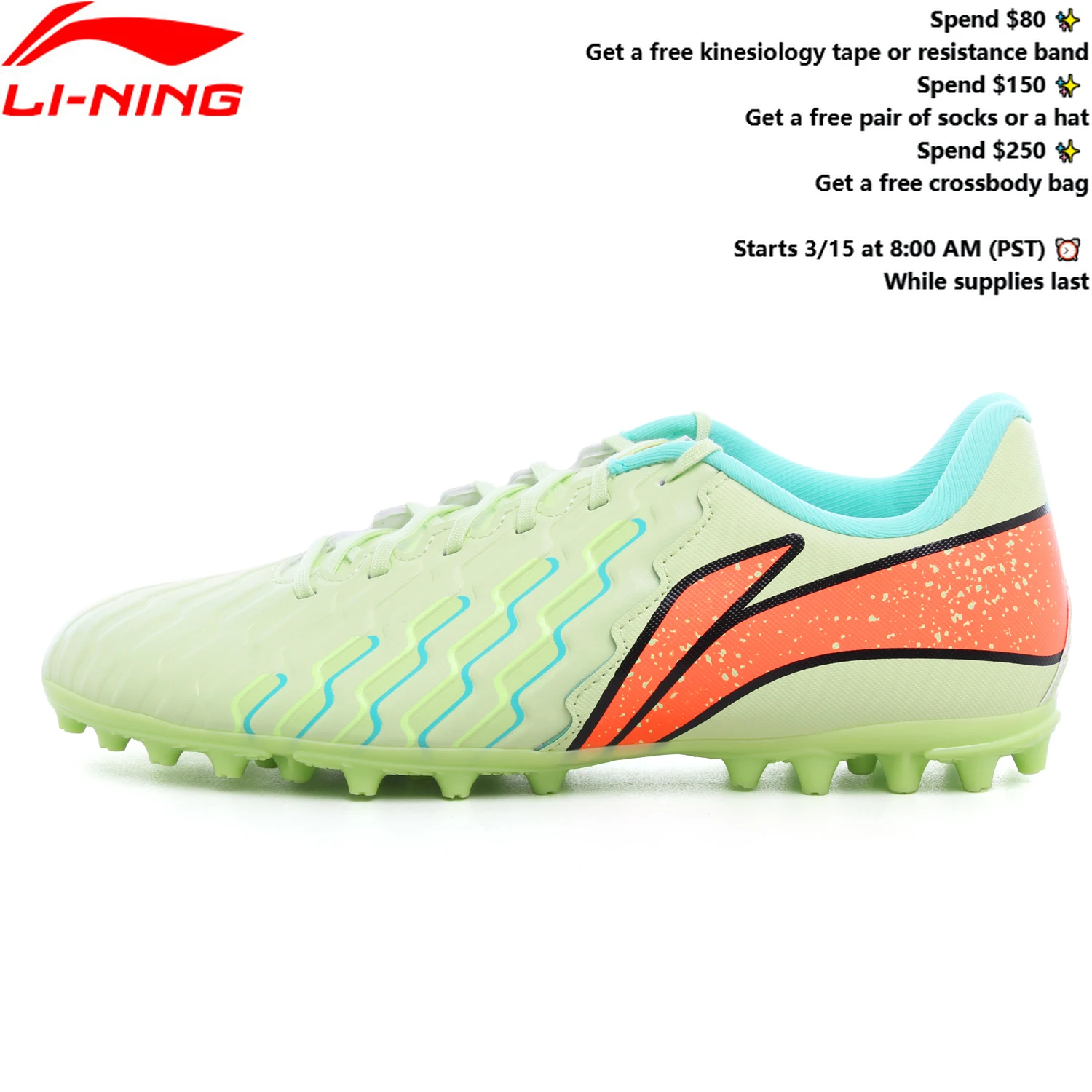 

Li-Ning Men's Football Soccer Shoes AG Ground Wearable Anti-Slippery Sport Shoes LINING Footwear Comfortable Sneakers YSFU005