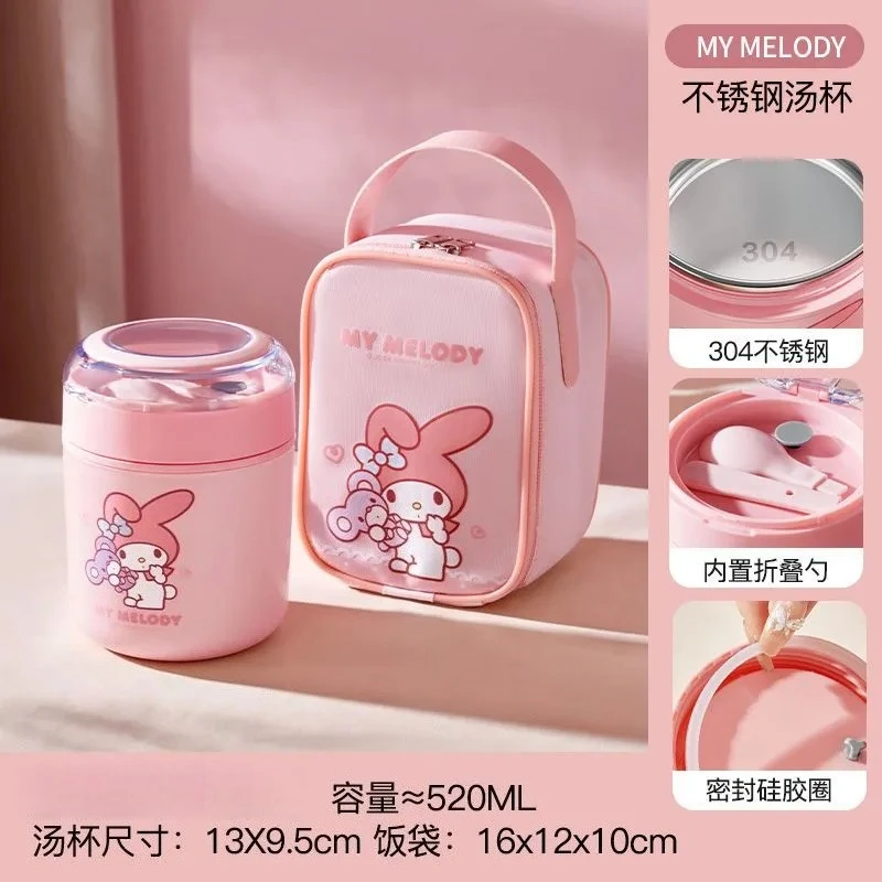 

Cute Sanrio Hello Kitty Thermal Insulation Soup Cup Breakfast Mug Portable with Spoon for Work Students Porridge Insulation Gift