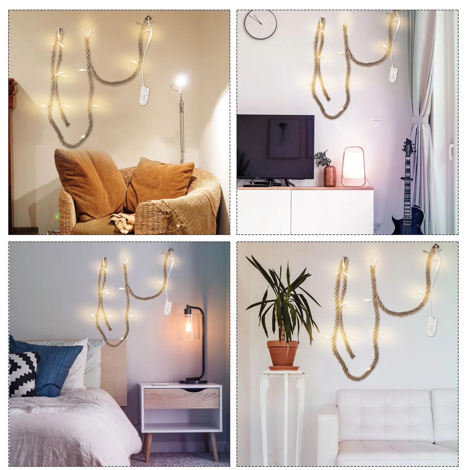 

15 LEDs Cotton Rope Light String Safe Use Hemp Lamp Decor Outdoor Lights Button