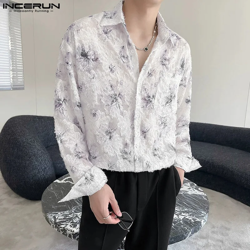 

Fashion Casual Style Tops INCERUN New Men's Jacquard Tassels Print Shirts Handsome Male Hot Sale Long Sleeved Lapel Blouse S-5XL