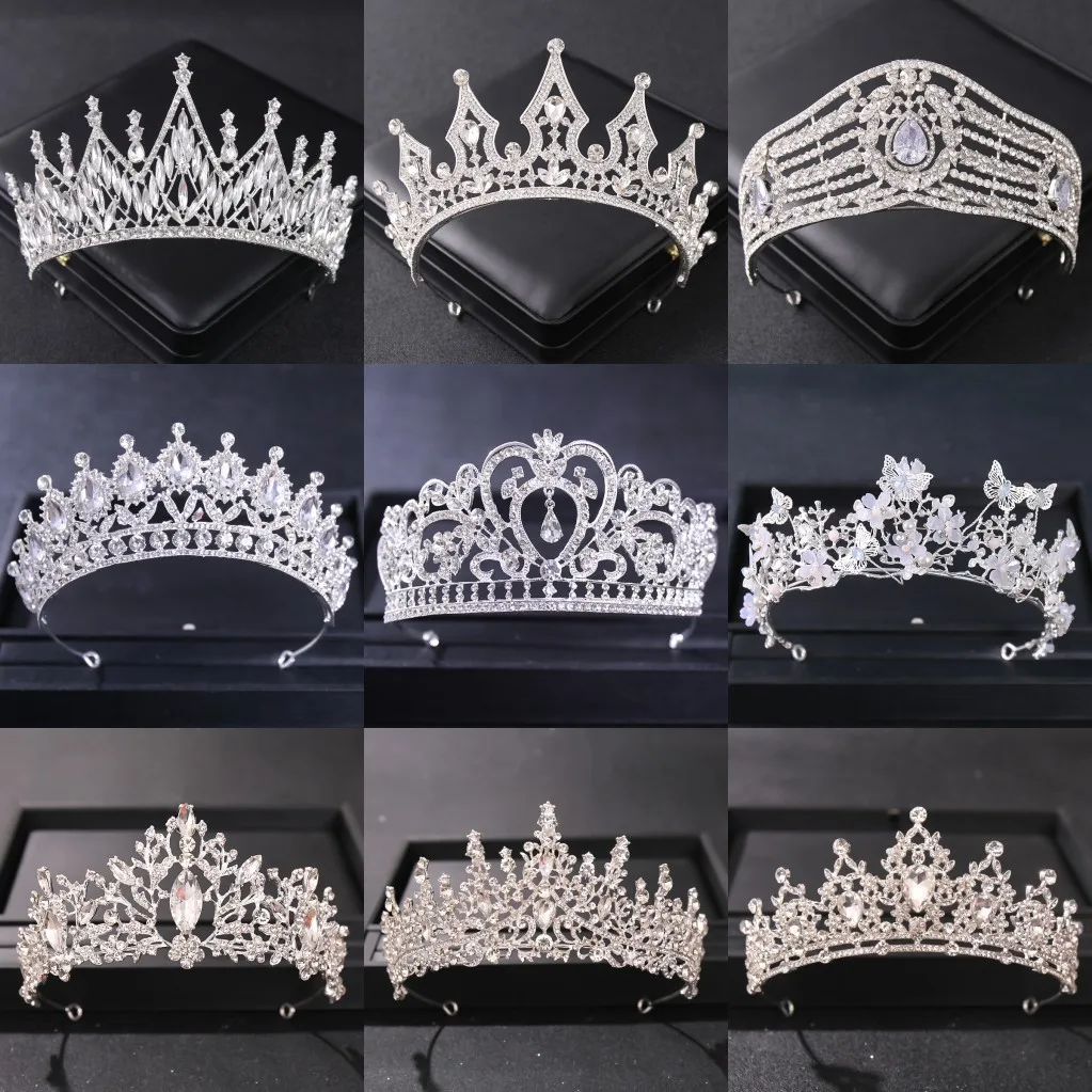 Baroque Luxury Crystal Wedding Crown Silver Color Rhinestone Bride Tiara Crown Headdress Hair Accessories Women Bridal Headpiece