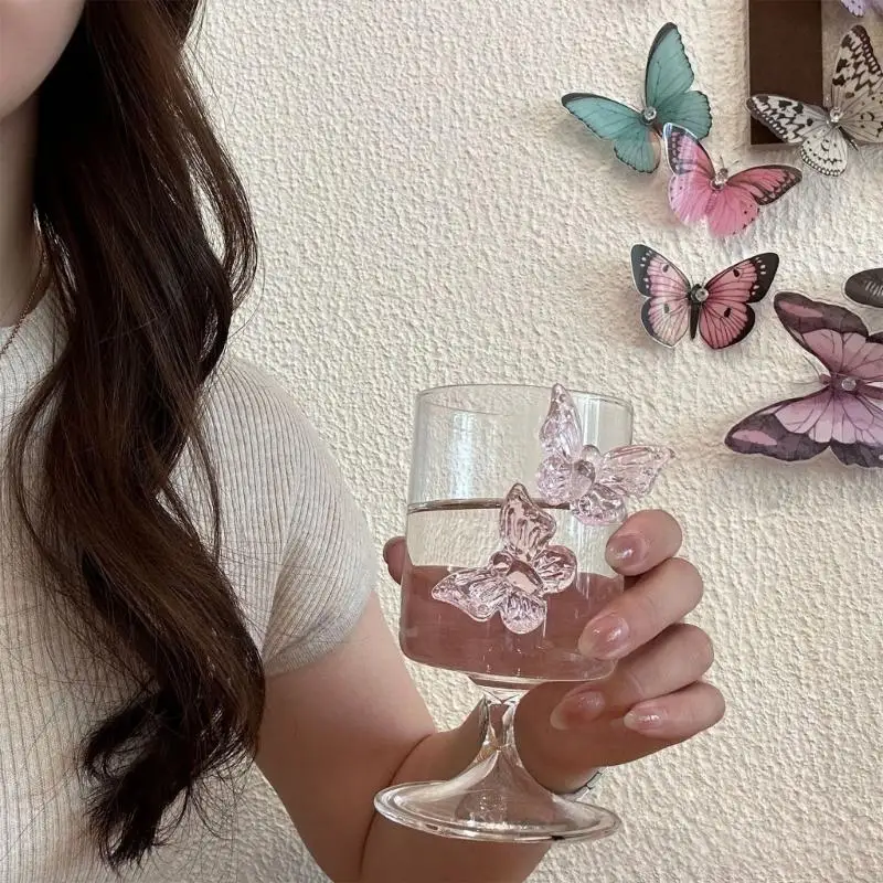 L9BE Elegant Pink Butterfly Highballs Drinking Glasses 250Ml Fit Modern Lifestyles