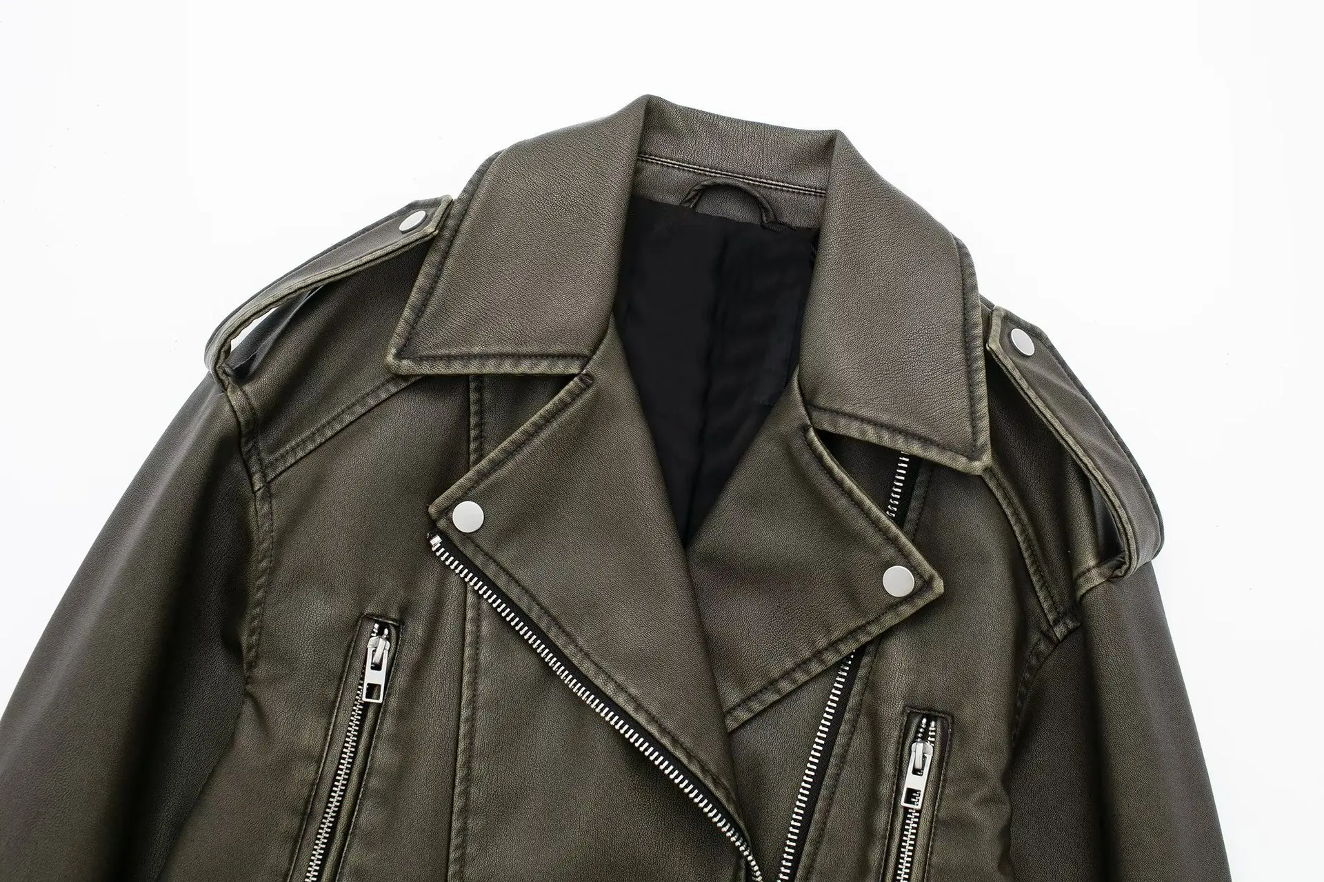 VOLALO-Veste courte en similicuir PU pour femme avec ceinture, manteau de motard rétro, streetwear vintage, fermeture éclair, vêtements d'extérieur pour femme, Y