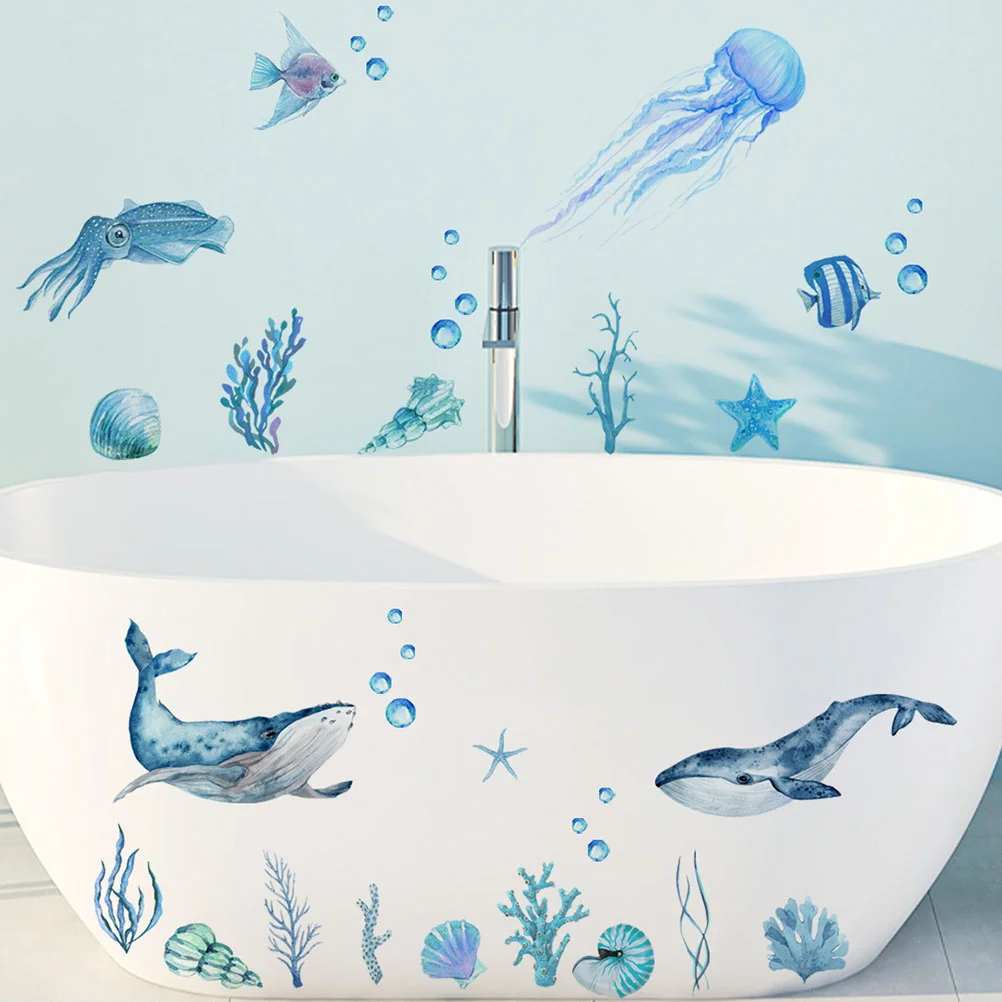 Undersea Animal Wall Sticker Bedroom Decal DIY Stickers Bathtub for Living Decor Ocean Marine Background Peel and Decals