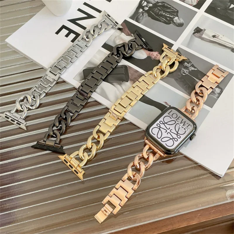 Luxury Gold Watch Band For Apple Watch 44mm 8 7 9 41mm 6 5 Stainless Steel Women Bracelet For iWatch Ultra 40mm 42mm 49mm Strap