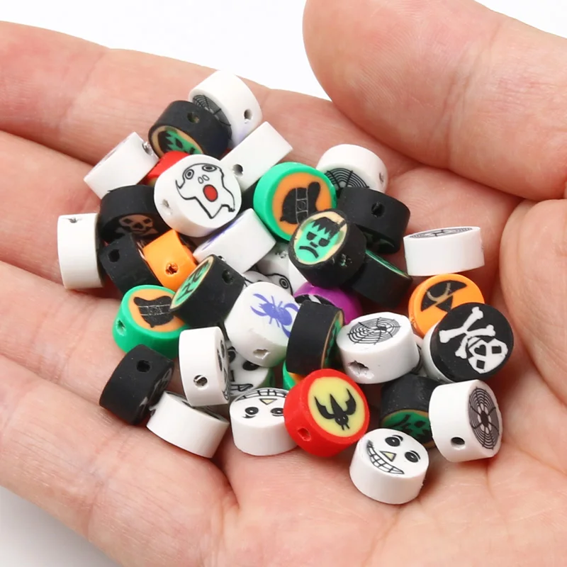 20/50/100pcs All Saints\' Day Clay Bead Mixed Halloween Polymer Beads For Jewelry Making Loose Spacer Beads Diy Bracelet Mecklace