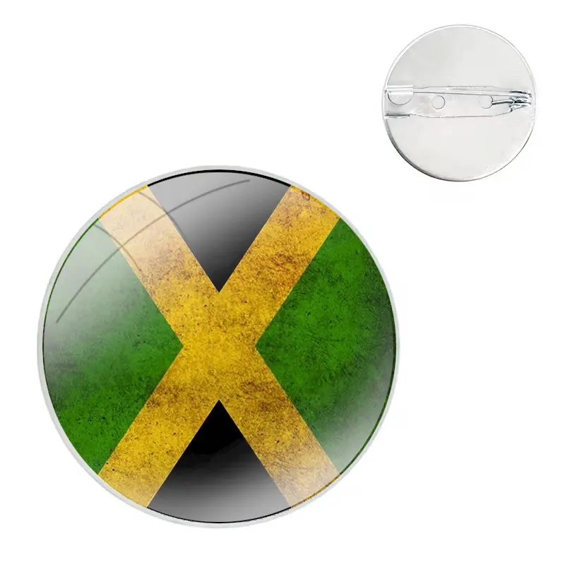 Glass Dome Brooches Shirt Lapel Bag Cute Badge Pins For Clothes Hat Accessories Jamaican Flag