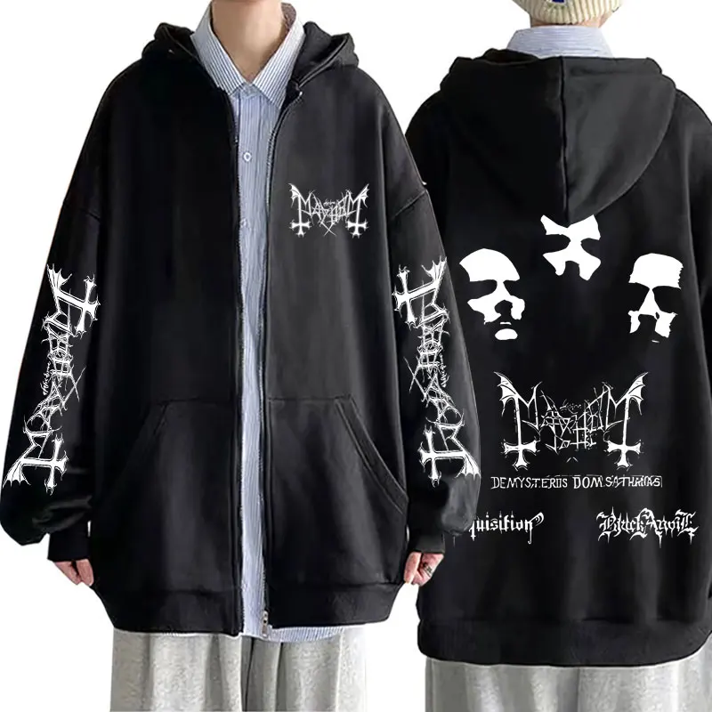 

Death Black Metal Rock Band Mayhem De Mysteriis Dom Sathanas Graphic Zipper Hoodie Men Women 90s Vintage Oversized Zip Up Jacket