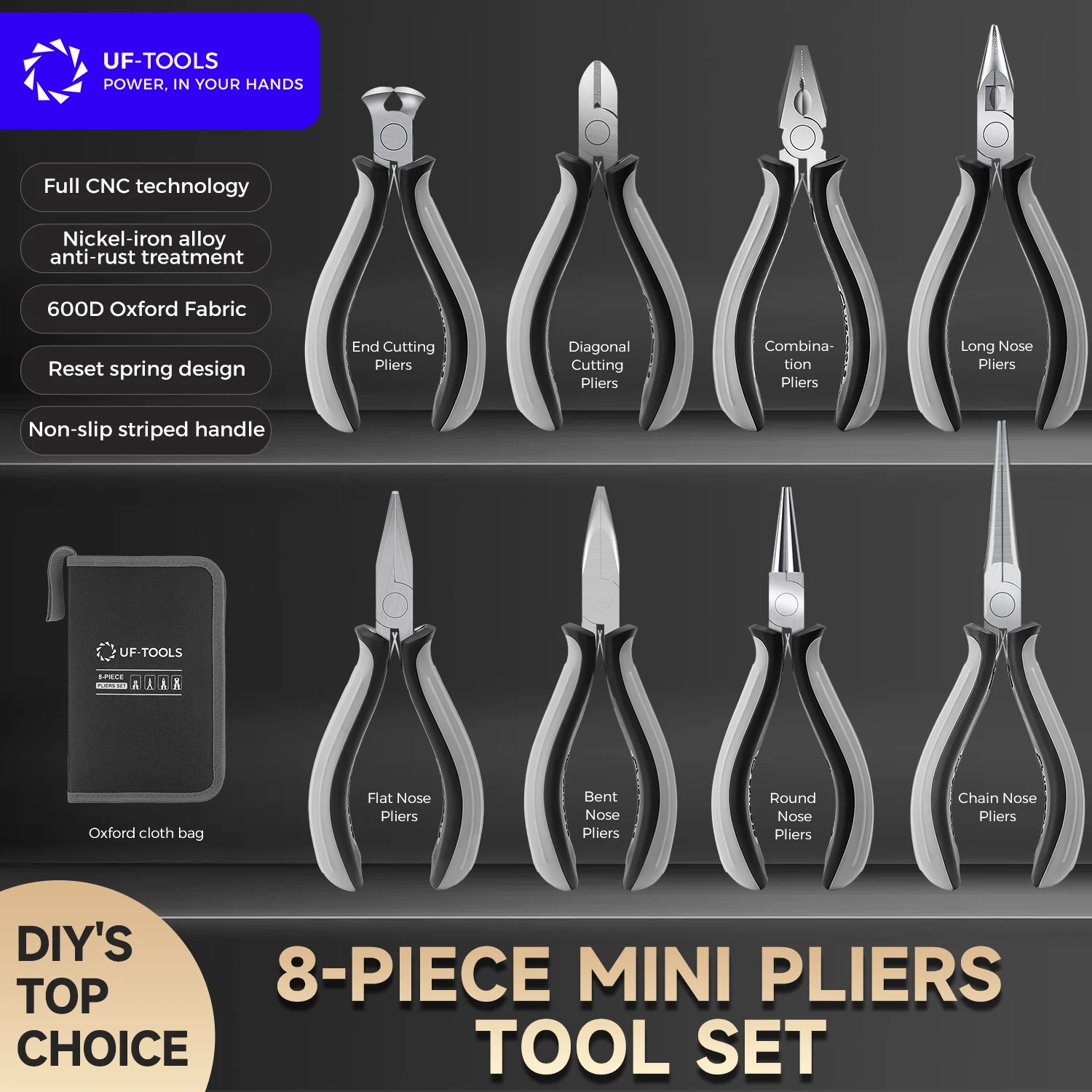 Juego de herramientas de alicates, Mini alicates, bolsa de herramientas de reparación, punta larga, punta plana, alicates combinados, herramienta removedora Universal, juego de 8 piezas