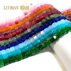 8x8MM Cube Chalcedony Dark Blue Orange Natural Stone Loose Square Spacer Bead for Jewelry Making DIY Bracelet Charms Accessories