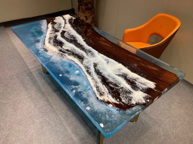 Resin simple modern coffee table with solid wood big board river table creative furniture rosewood logs