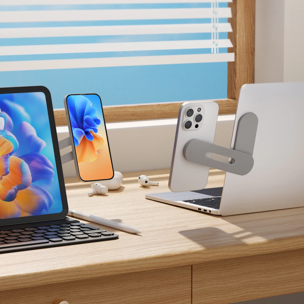 【セール中】マグネット式折りたたみホルダー 携帯電話スタンド 拡張マルチスクリーン調整可能 ラップトップサイドマウント接続 タブレットブラケット iPhone用