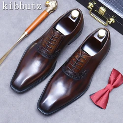 Luxury Brand Men's Formal Shoes Genuine Leather Handmade Vintage Design Oxford Full Grain Real Leather Male Office Shoes