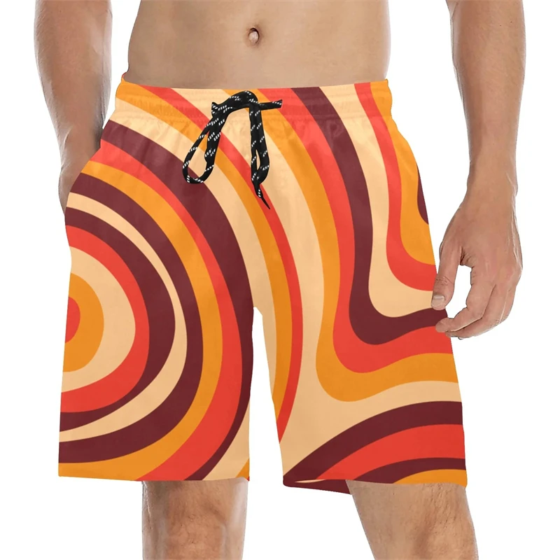 Art Striped Print Beach Short For Men Clothing Colorful Quick Dry Swim Trunks Daily Casual Beach Volleyball Sports Board Shorts