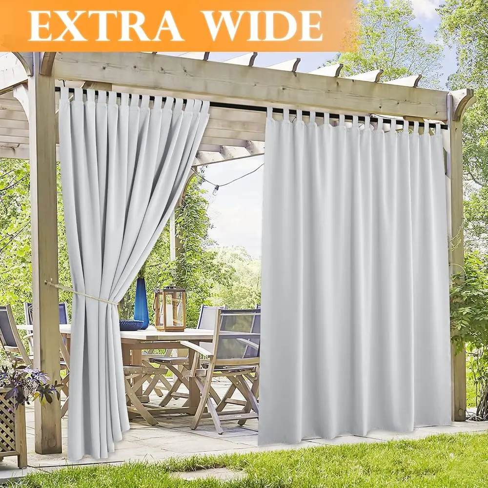Wasserdichte Outdoor-Vorhänge – 2-teiliges Set, UV-beständig, abnehmbar, Privatsphäre für Terrassen, 100 B x 95 l, Grauwiß