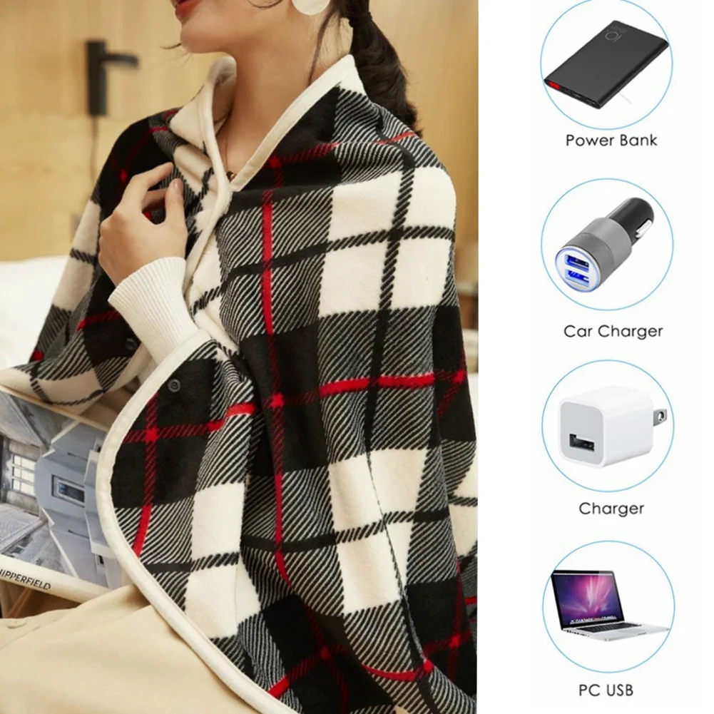 USB Electric Heated Blanket 3 Heating Level Heated Shawl Wearable Body Warmer Blanket Fast Heating 9 Heated Areas for Home Sleep