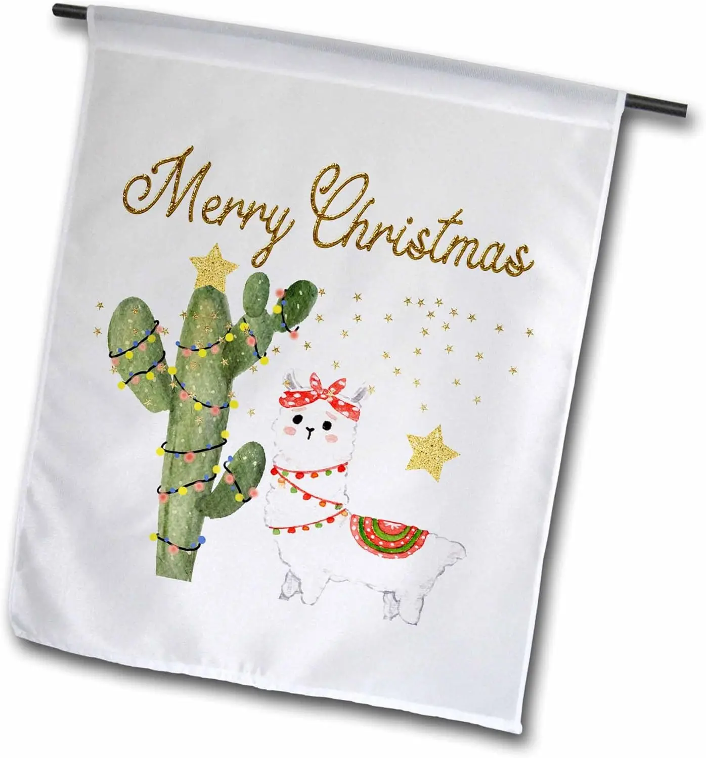 3dRose 12 x 18 inch Garden Flag - Merry Christmas with A Christmas Cactus and Llama All Holiday Greetings