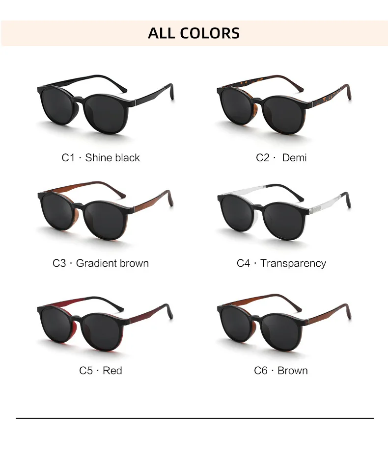 YIMARUILI Mode TR90 Magnetische Polarisierte Clip-on Gläser Retro Runde Optische Brillen Rahmen Männer und Frauen 6218 – Detail 8