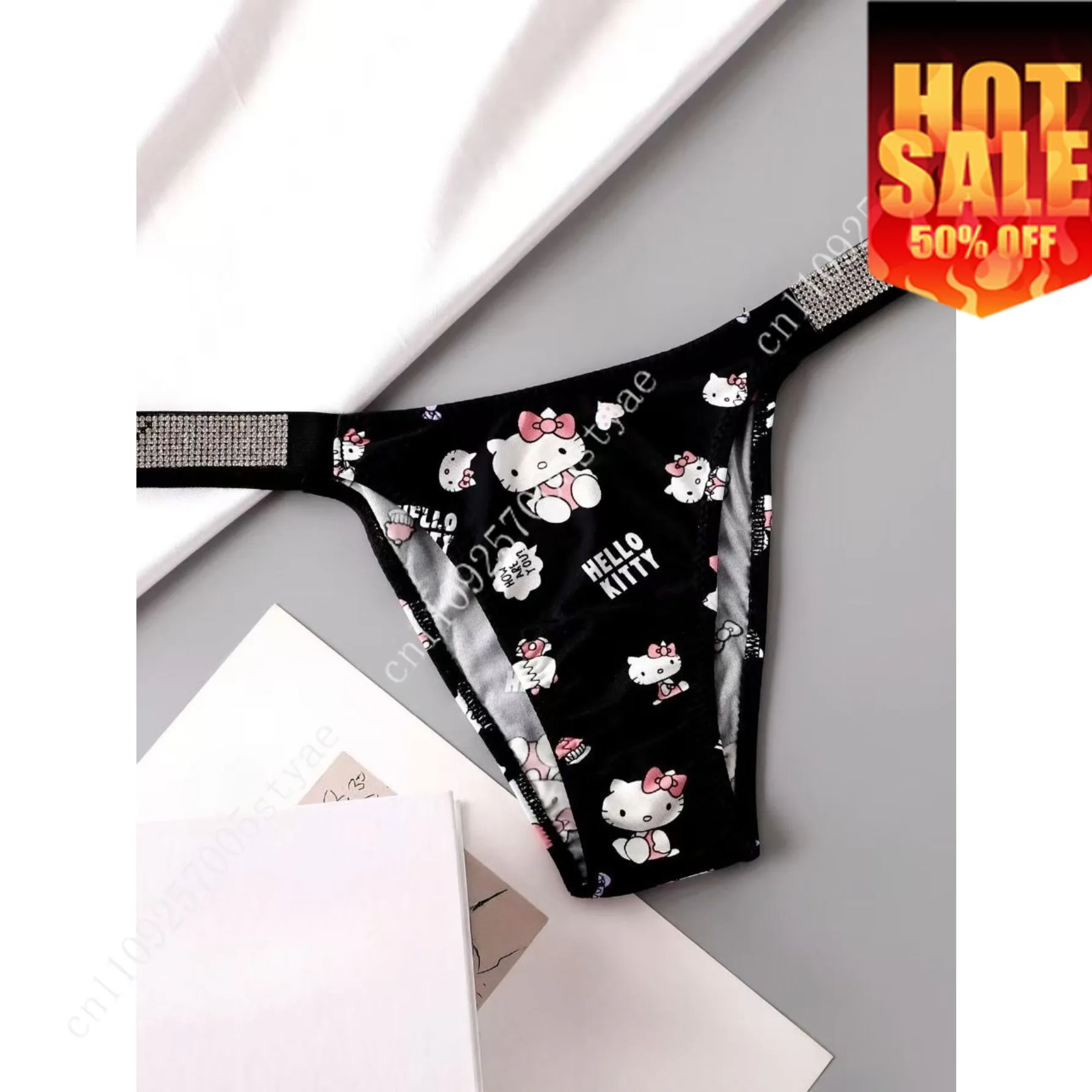 

Sanrio Hello Kitty Stylish Underwear with Rhinestone Letter Prints and Sexy Triangle Design