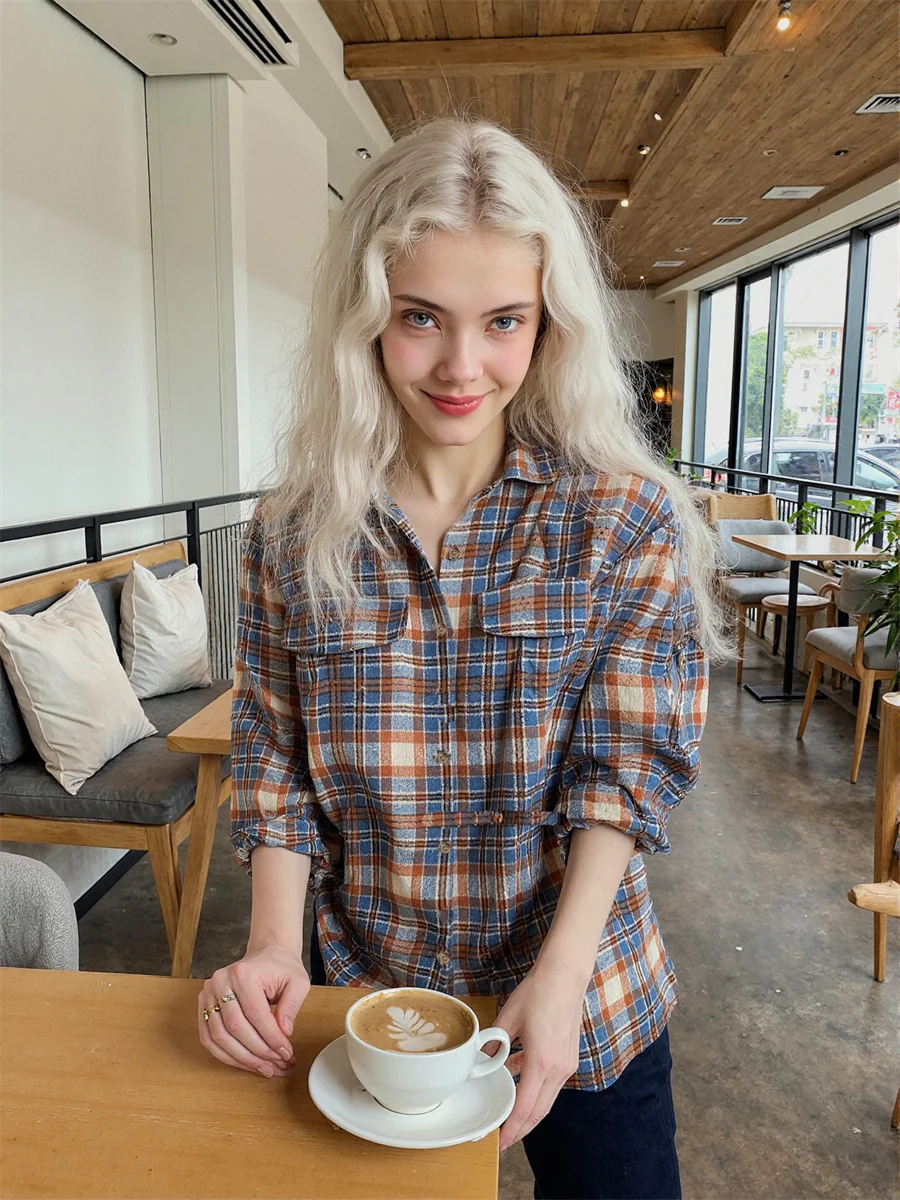 

Coffee Oversize Shirts Woman Korean Style Women Long Sleeve Leopard Print Pattern Button Front Casual Simple Basic Fashion Tops