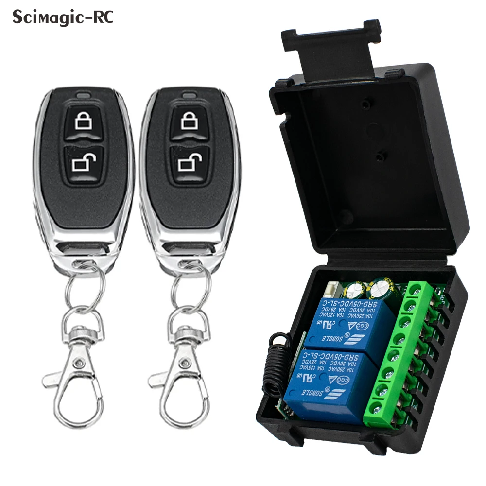 

12V/24V 6-30V 433Mhz 2 Channel Relay Wireless Remote Control Switch + Two Keys Remote Controls for Garage Door Lighting Curtains