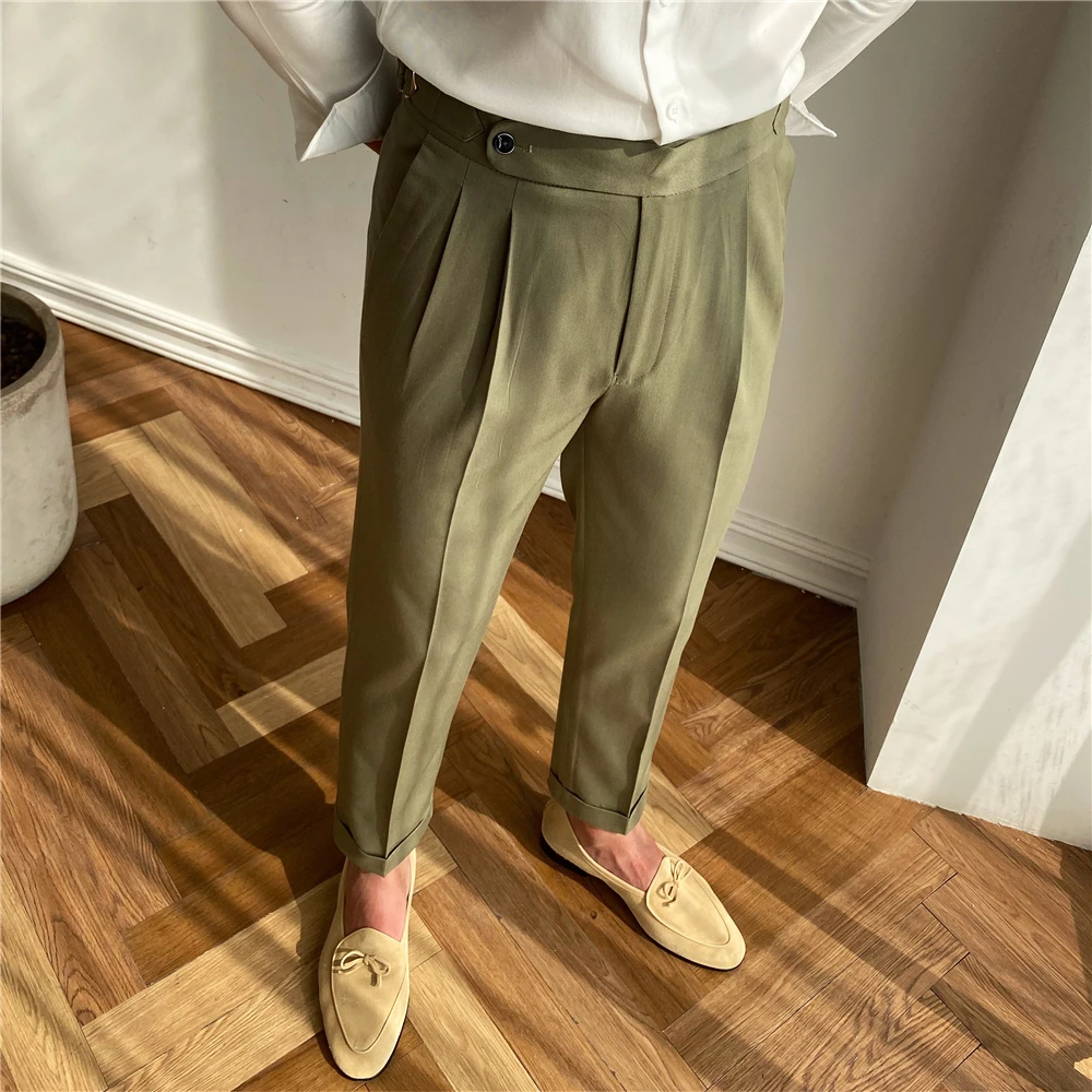 Luxury High Waist Casual Pants Korean 2021 Fashion Versatile Slim Long Pants Men\'s Fashion Spring Clothes Office Trousers Men