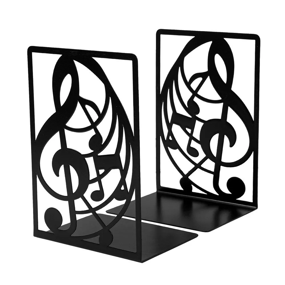 1 Pair L-Shape Music Series Metal Book End Artistic Black Piano Key Bookend Exquisite Durable Music Score Book Holder