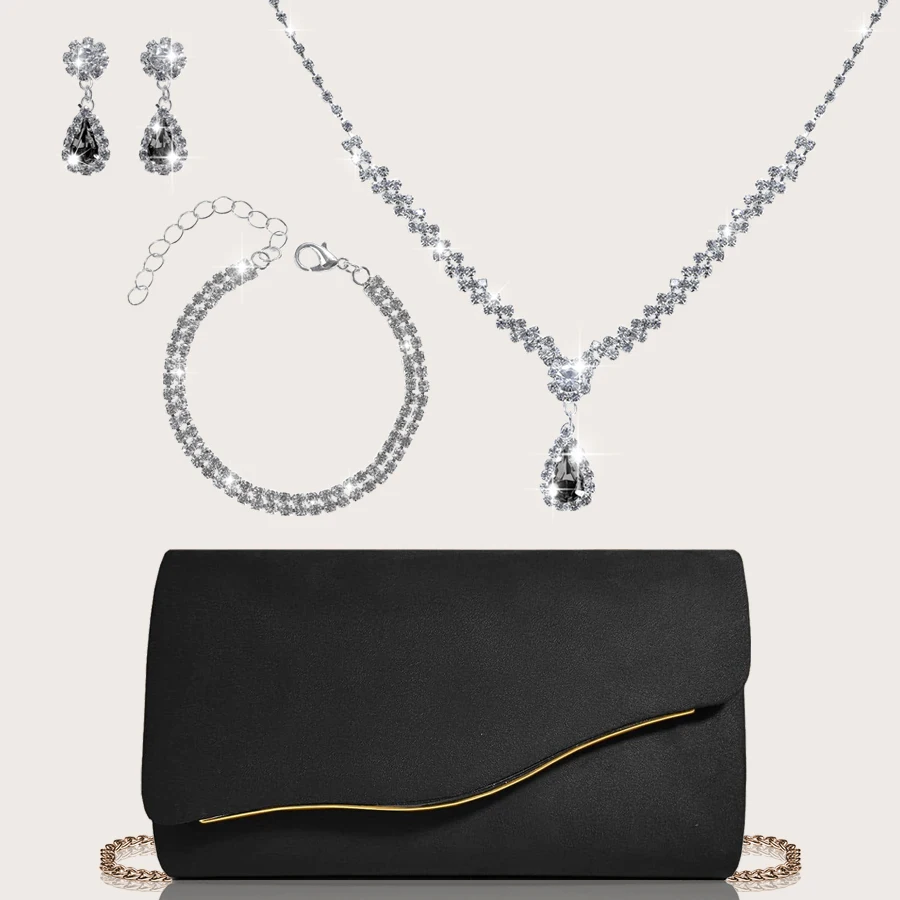 

Romantic and Luxurious Solid Color Plush Women's Party Clutch, Earrings, Bracelet, Necklace, Complete with a Gorgeous Rhinestone Pendant, Fashionable and Exquisite Flip Evening Bag, Perfect Small Square Bag for Party Girls, Brides, College Students, Ideal