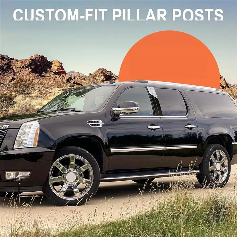 A56P-Car Pillar Posts Door Window Trim Moldings Anti Scratch Sticker For Cadillac Escalade 2007-2014 Parts Glossy Black