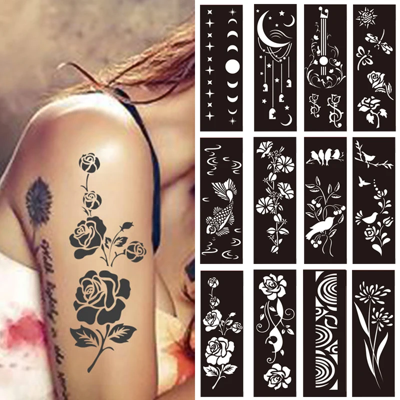 Self Adhesive Template Tattoo Hollow India Henna Tattoo Body Art Paint Tattoo Stencil New Women Beauty Wedding Makeup Fashion