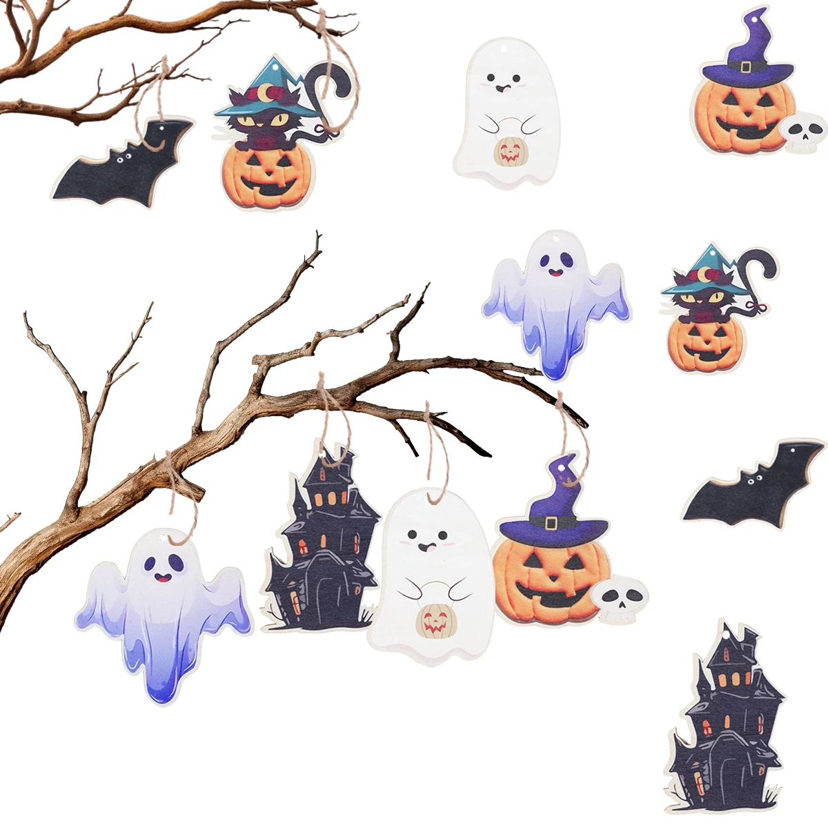 Halloween enfeites pendurados de madeira, abóbora, fantasma, porta pendentes, decoração do partido, tema, 6pcs, 2024