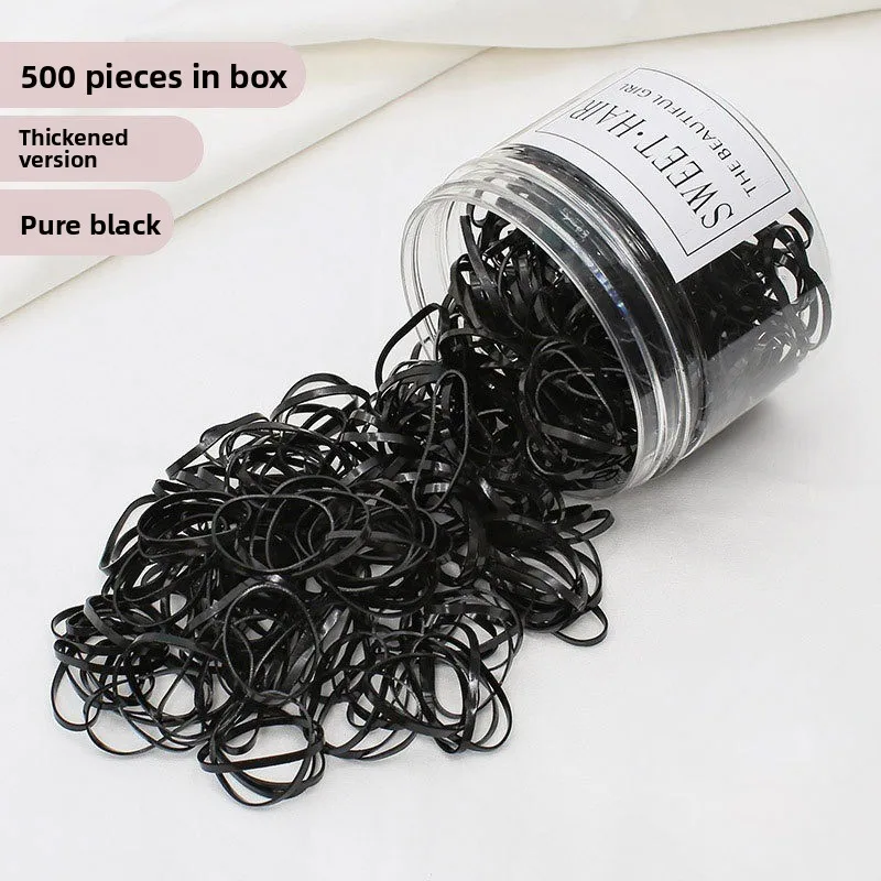 Elastici per capelli in scatola di nuovo stile: cerchi elastici colorati grandi neri, piccole fasce usa e getta per bambini resistenti alla trazione, per l'uso quotidiano