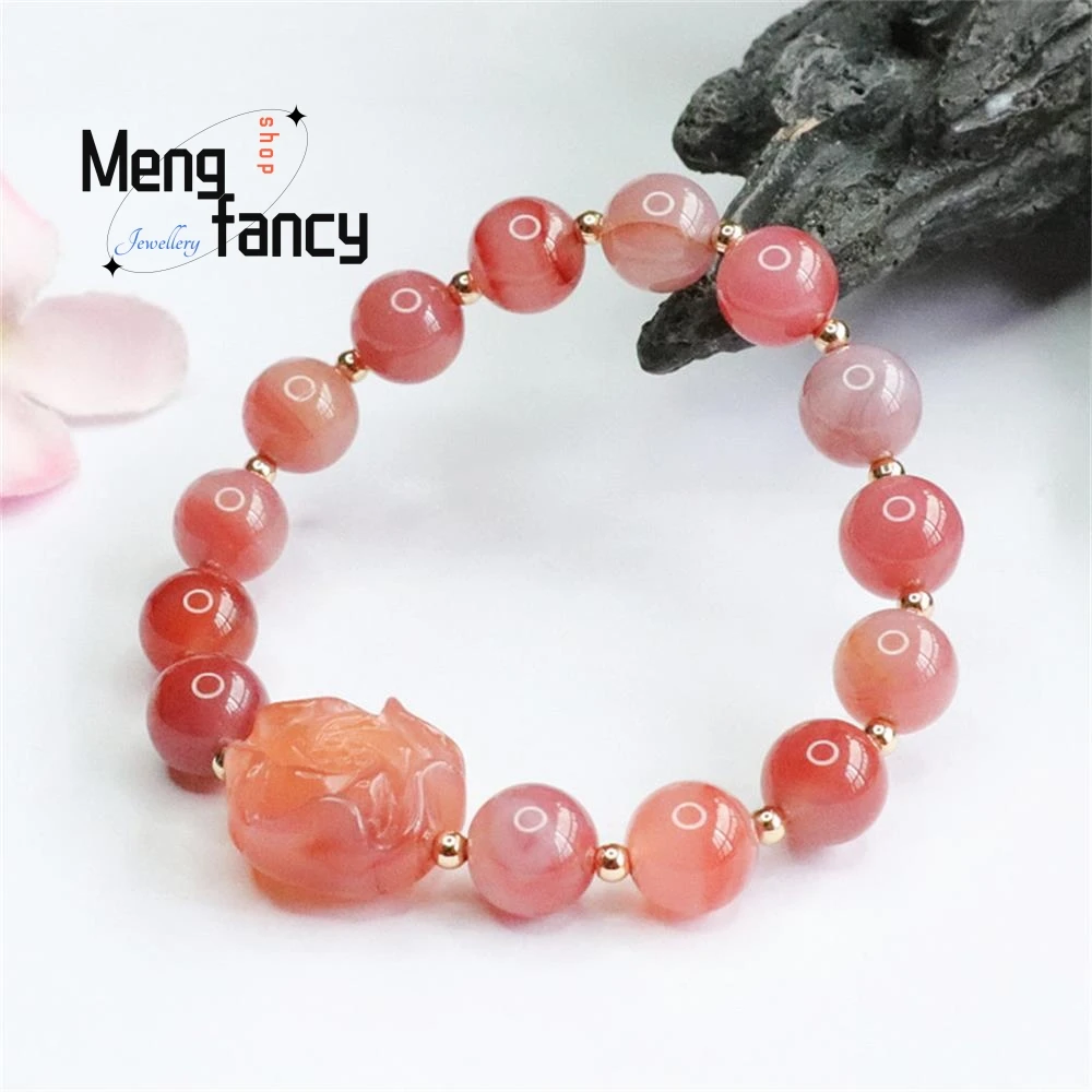 Natural Salt Source Agate Round Bead Strings Peony Flower High-grade Bracelet Simple Elegant Luxury Quality Jewelry Holiday Gift