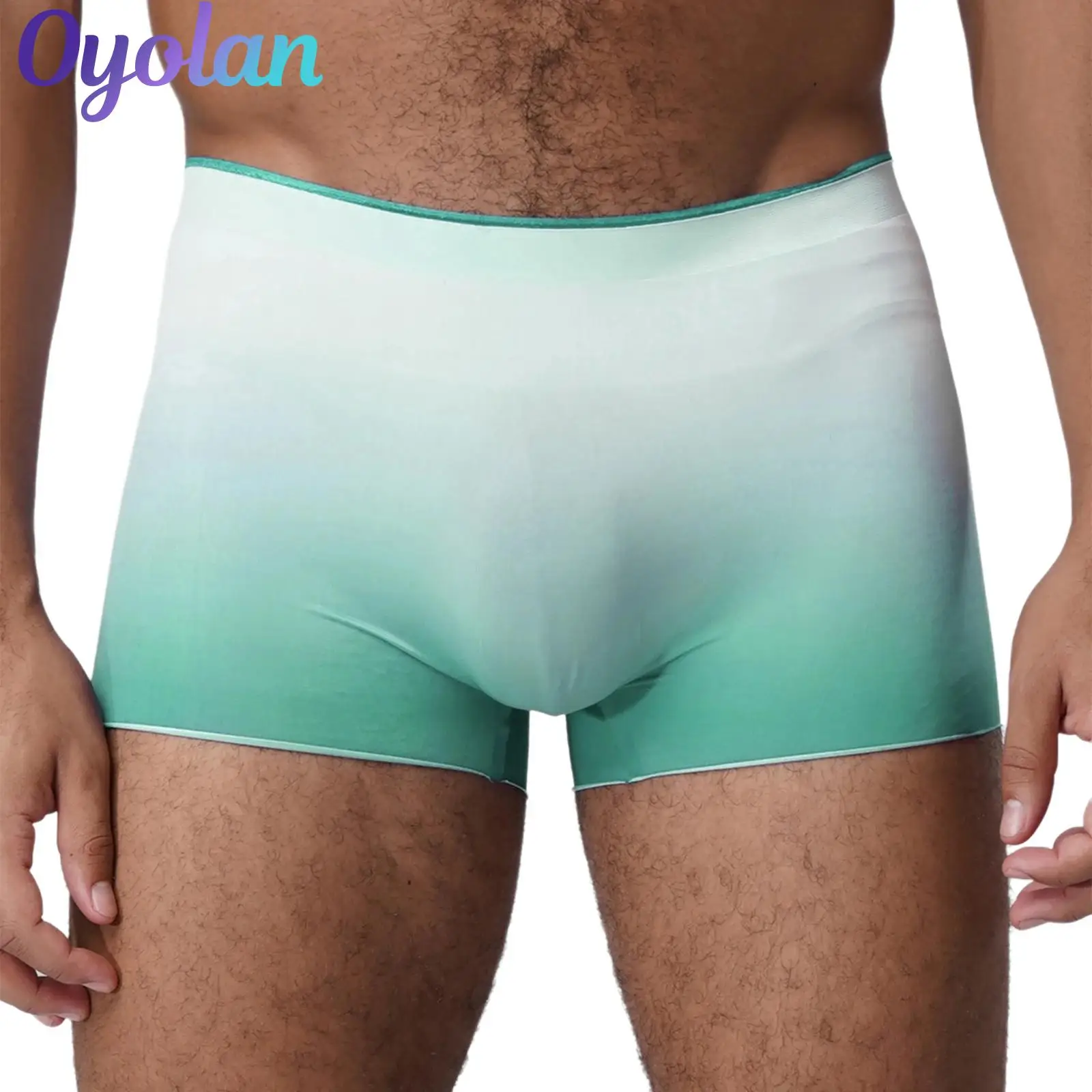 

1pc Mens Gradient Silky Boxer Shorts Seamless Panties Elastic Waistband Bulge Pouch Traceless Intimate Underwear Underpants