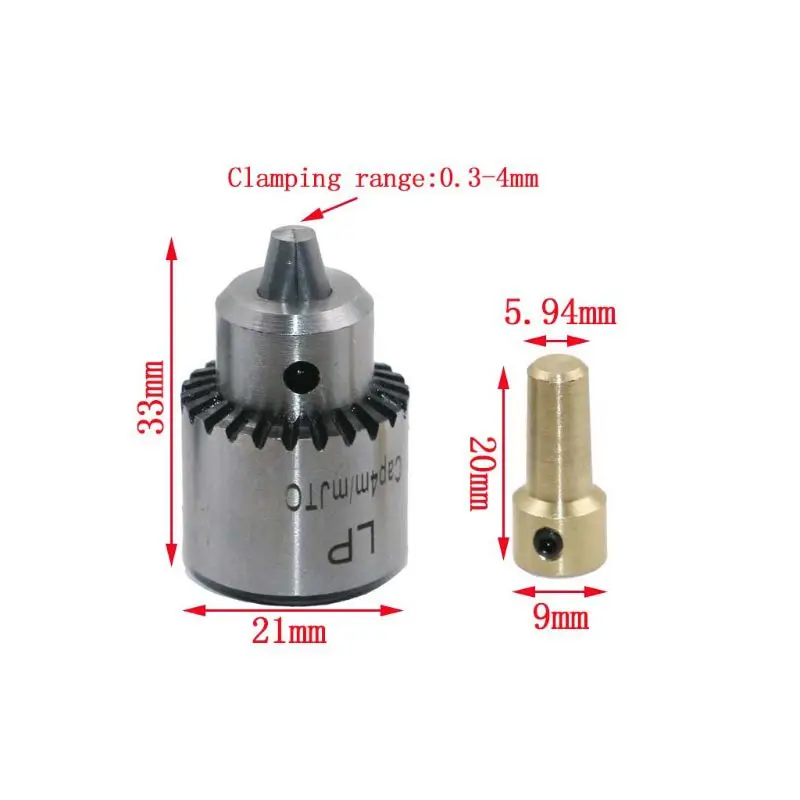 Micro Drill Chucks Motor Jaw Clamping 0.3-4mm Cone Mounted Spindle with for Key 3.17mm Brass Shaft